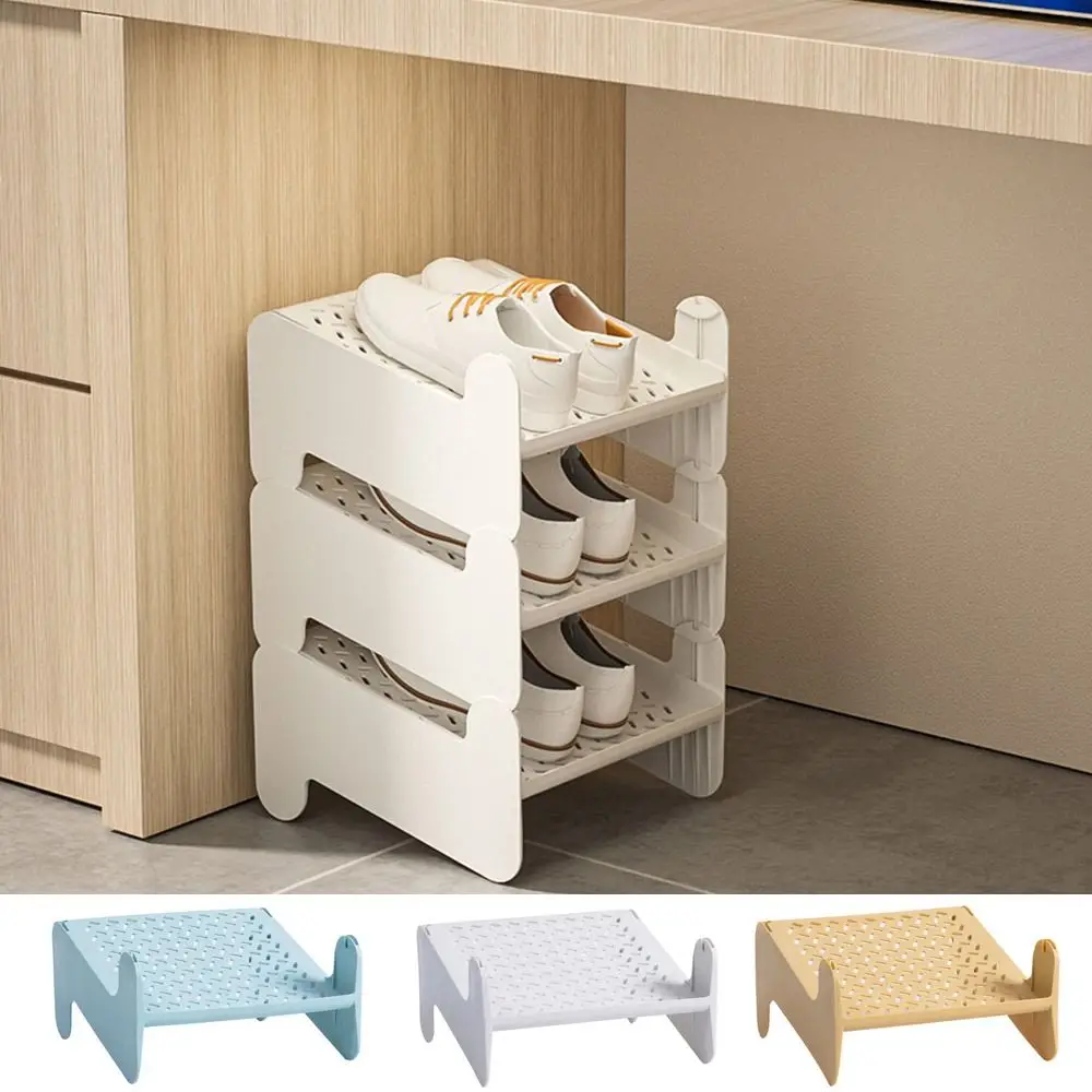 

Portable Plastic Shoe Storage Rack Hollow Pattern Double Layer Shoes Racks Non Slipping Stackable Footwear Organizer Dormitory