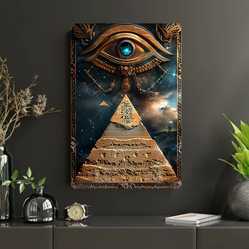 

Vintage-Inspired Aluminum Wall Sign, Ancient Egyptian Pyramid Design, Perfect for Home, Living Room, Farmhouse Decor & More