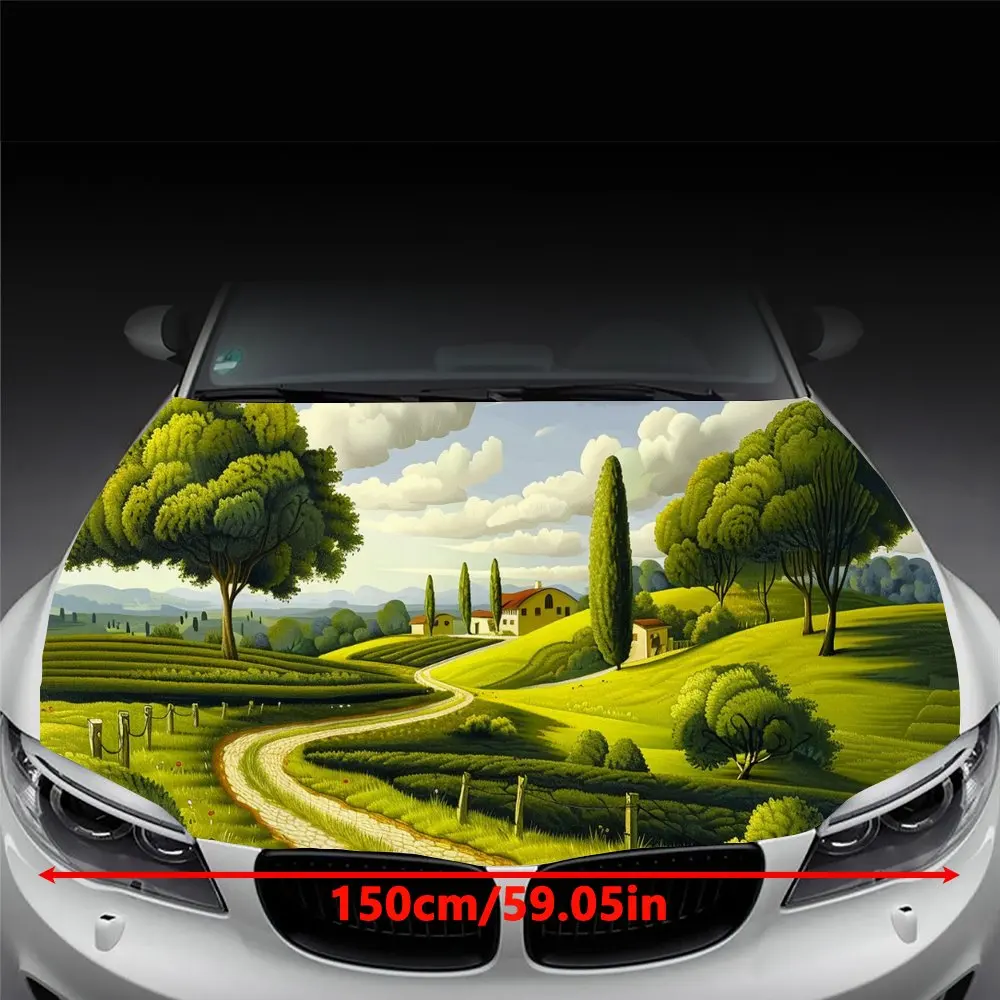 Romantic Rural Landscape Print Car Hood Wrap Color Vinyl Sticker Truck Graphic Bonnet DIY Auto Accessories Decoration Decal Gift