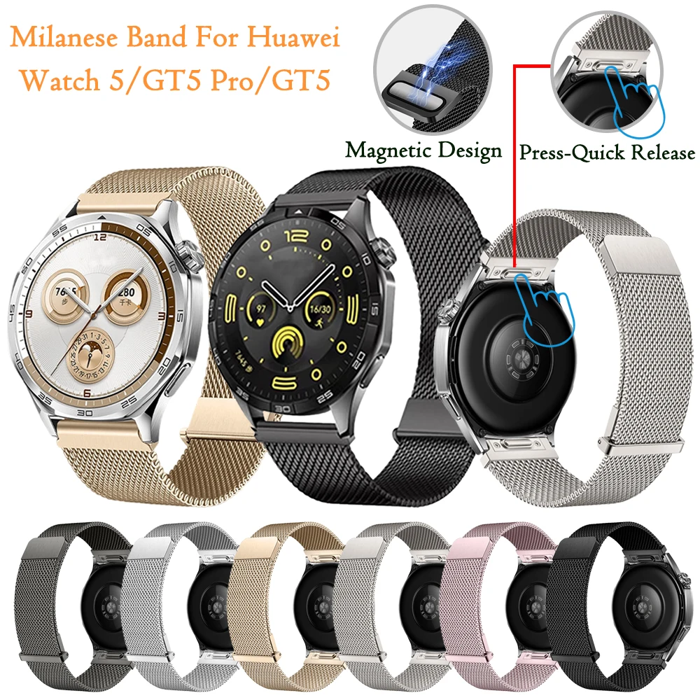 Correa milanesa de 22mm para Huawei Watch 5 GT5 Pro/GT5/4/3/2, pulsera Universal de 46mm para Huawei Watch 5 de 46mm, banda inteligente para hombres y mujeres