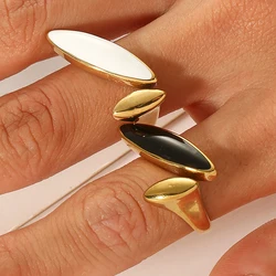 Boho Enamel Color Leaf Finger Rings for Women Stainless Steel Adjustable Opening Tail Ring Fashion Jewelry Gifts anillos mujer