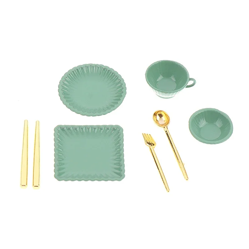 7 Pz/set 1:12 Casa Delle Bambole Piatti In Miniatura Tazze di Caffè Coltelli Forchette Cucchiai In Miniatura Giochi Di Imitazione Cucina Giocattolo Casa Delle Bambole Accessori