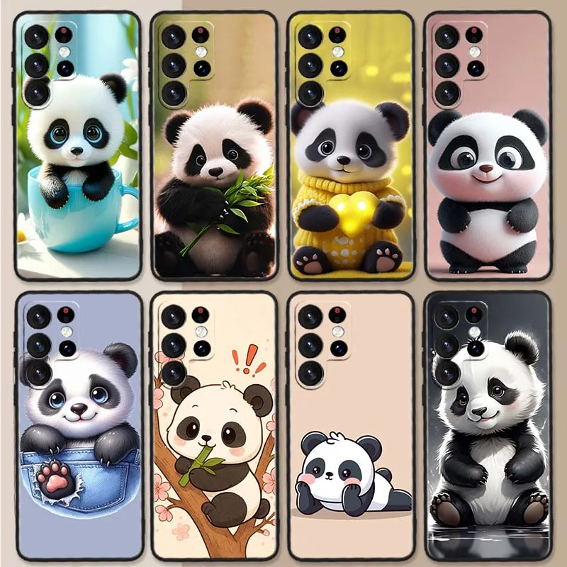 Cartoon Panda Character Cover For Samsung Galaxy F36 F56 M56  Note 20 10 Lite Soft Black Straight Edge Phone Case