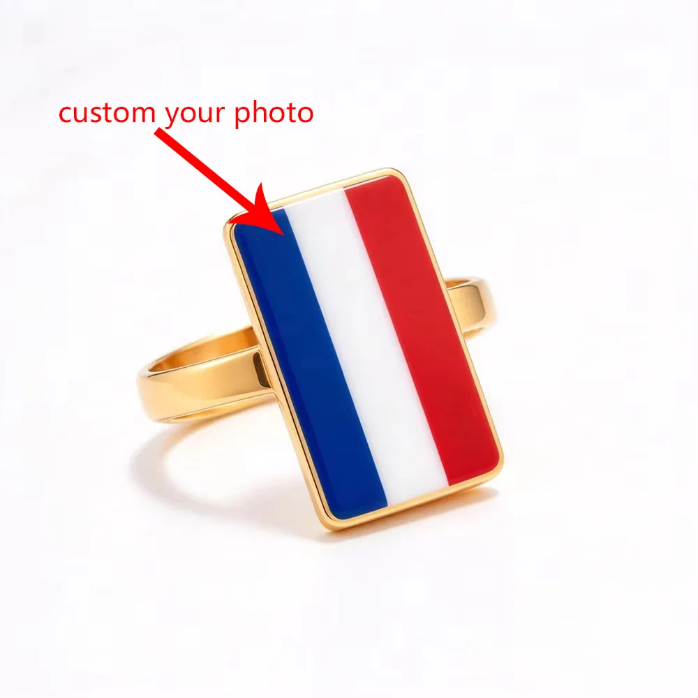 COOLTIME Custom Photo Ring for Women Men Personalized Picture Ring with Your Own Image Rectangle Flag Portrait Ring Unique Gift