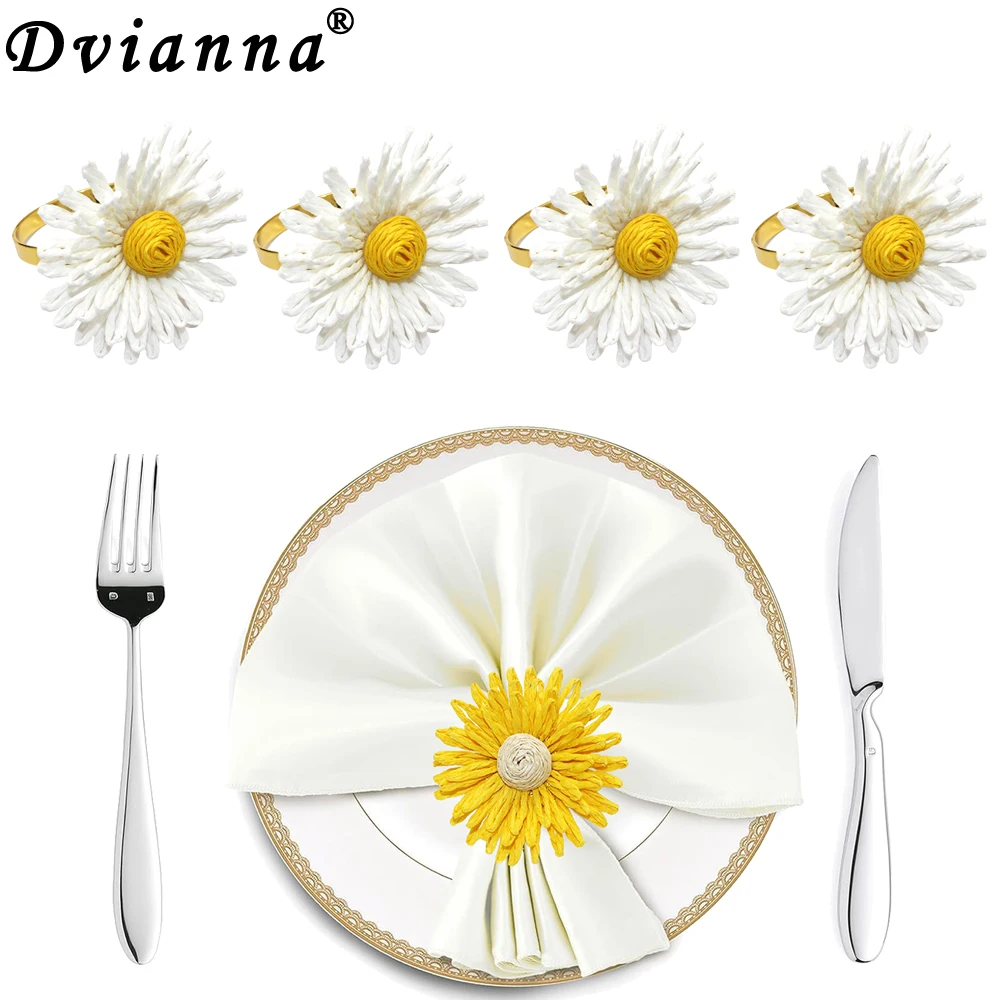 

100Pcs Daisy Sunflower Napkin Rings Fall Napkin Ring Holders for Wedding, Birthday Dinner Party, Family Gatherings Table Decor