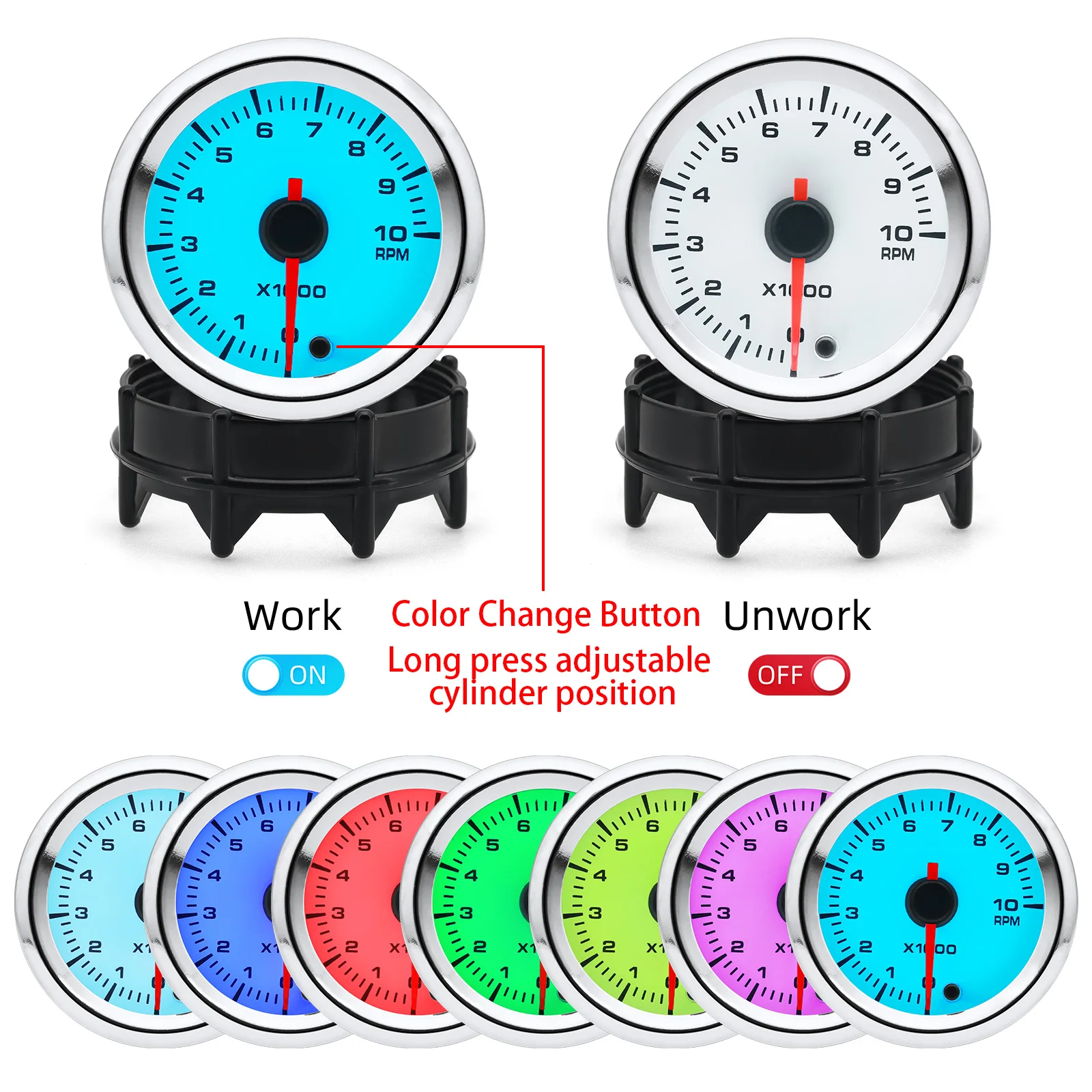 Tacómetro de 52MM para coche, medidor de temperatura de agua y aceite, presión de aceite, EXT Temp, relación de combustible y aire, voltímetro, retroiluminación de 7 colores para 12V