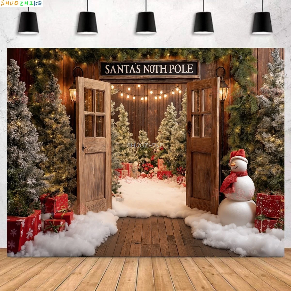 

Christmas Window Backdrop for Photography Winter Wonderland Snow Mountain Xmas Tree Holiday Party Photo Shoot Background ZM-17