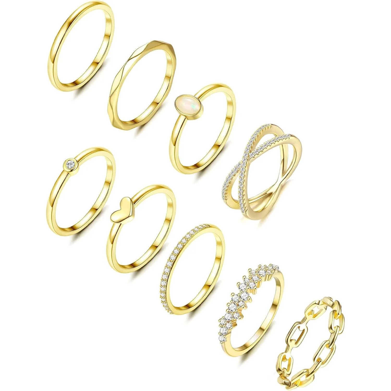 Special Sale Clearance 9PCS 14K Gold Plated Rings for Women Stackable Rings Set Dainty Thumb CZ Heart Band Ring  Size 9