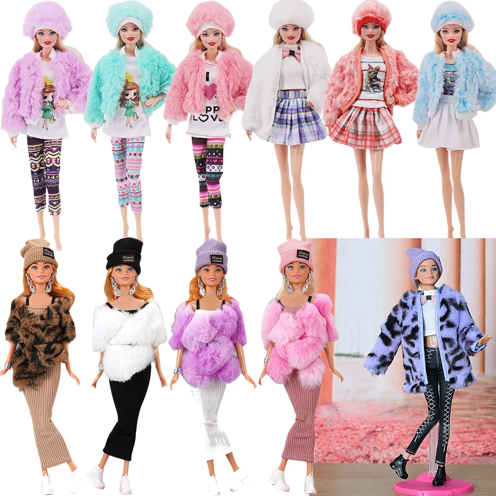 4Pcs/Set Plush Coat+Hat+Top+Pants/Skirt Casual Outfit For 30cm Doll&1/6 BJD Doll Clothing Accessories Jacket Girl's Pop ToysGift
