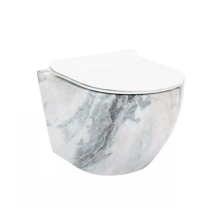 Oem 2022 New Design Bathroom Luxury Cupc Rimless Marble Decal Color Upc Wall Hung Toilet