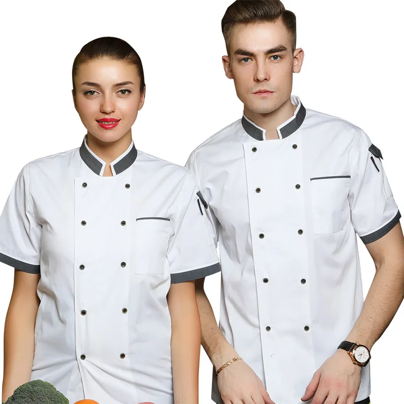 Overalls Men's Long- Restaurant Chef Uniform Short-Sleeved Cake Shop Baker Bakery Canteen Staff Clothes