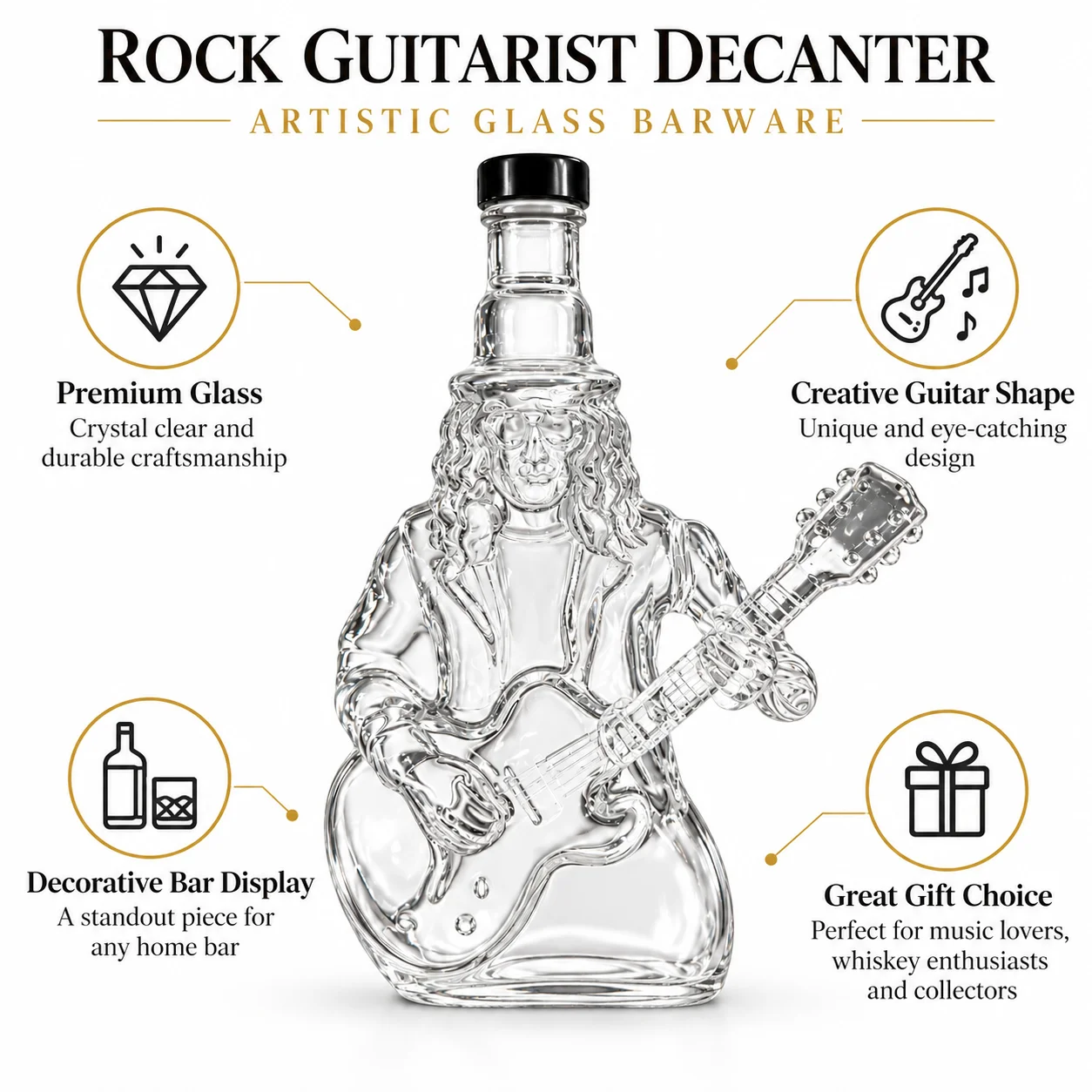 Guns N’ Roses Slash Style Glass Whiskey Decanter Guitar Player Shaped Liquor Bottle Rock Music Barware Collectible Decor