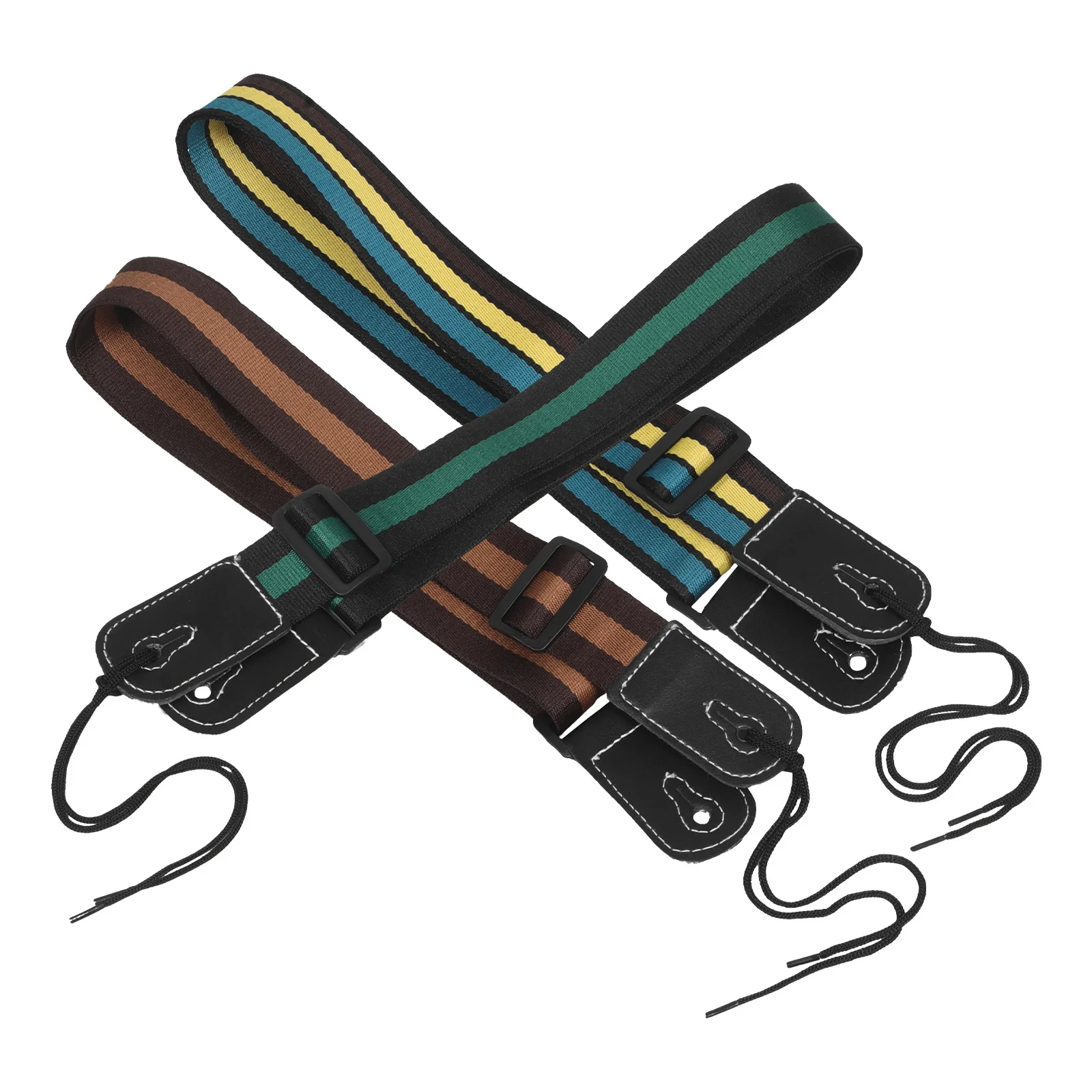 

3Pcs Adjustable Guitar Straps Wide Comfort Fit Polyester Vintage Design Brown Yellow Blue Brown Black Green Stripe for Electric