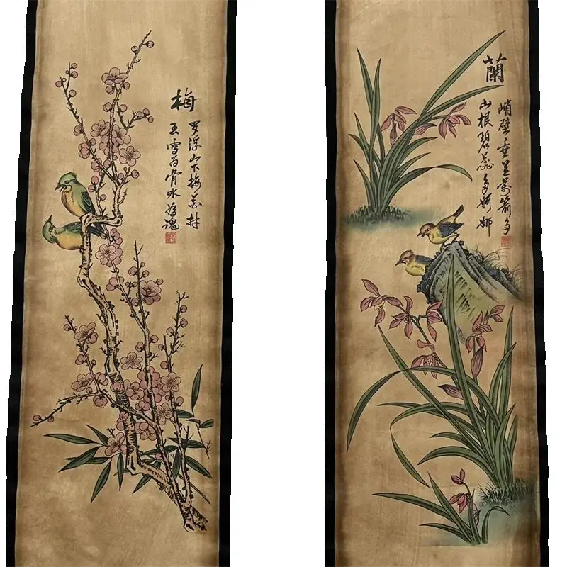 

Chinese Celebrity Zheng Banqiao's Painting - Traditional Four Screen Scroll Decorative Artwork for Home Or Office collectibles