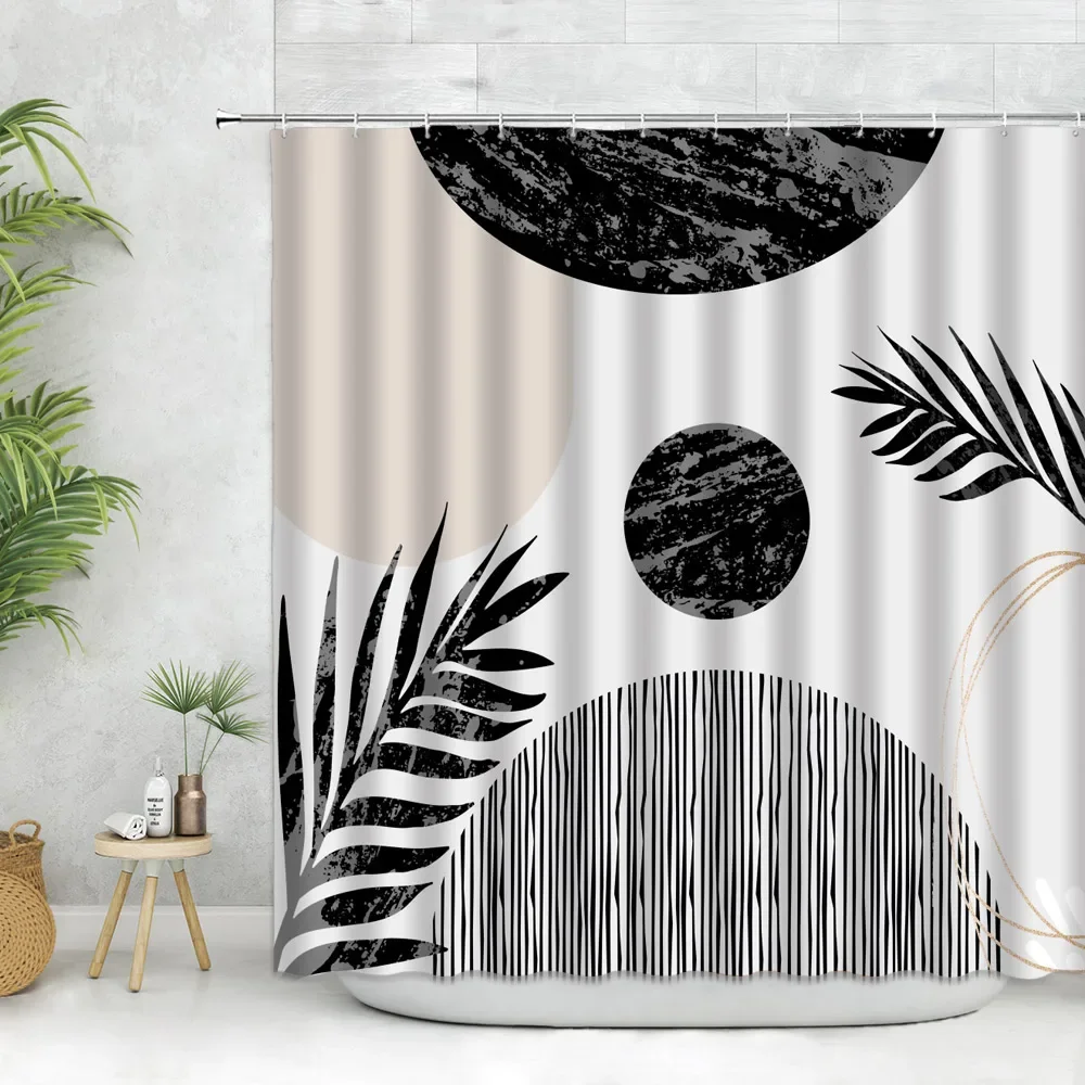 Abstract Art Nordic Wind Boho Shower Curtain Polyester Bath Accessories Morandi Color Block Curtains For Bathroom Decor Hooks