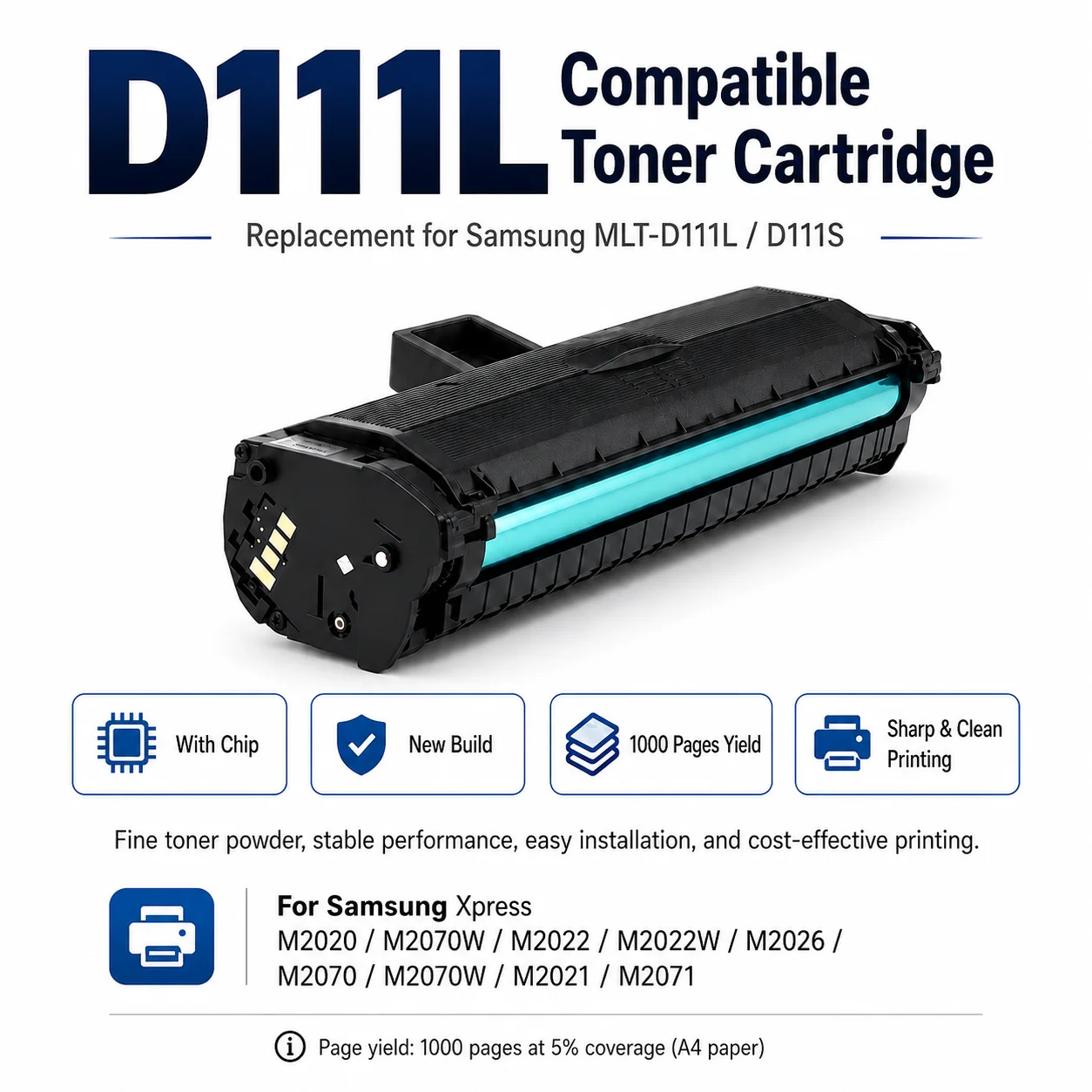 D111L Compatible Toner Cartridge Replacement for Samsung D111L MLT-D111L for Xpress M2026W M2026 M2070W M2070 SL-M2026