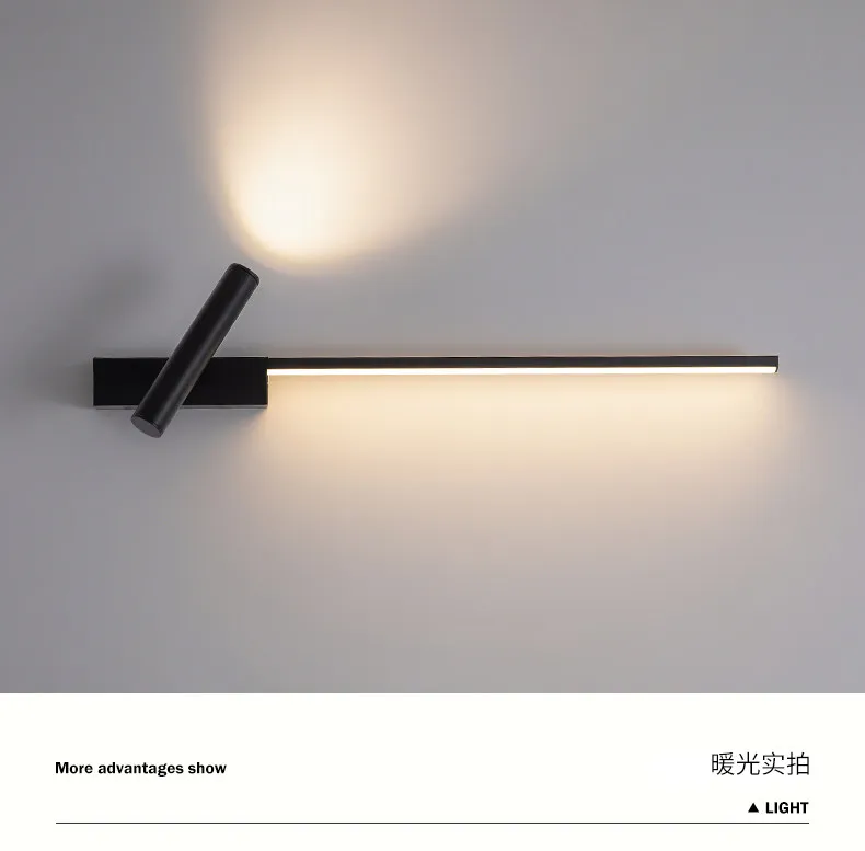 Long Strip LED Wall Lights with Rotatable Spotlight Hardwired Reading Lamp LED Wall Sconce for TV Background Corridor Bedside view 3