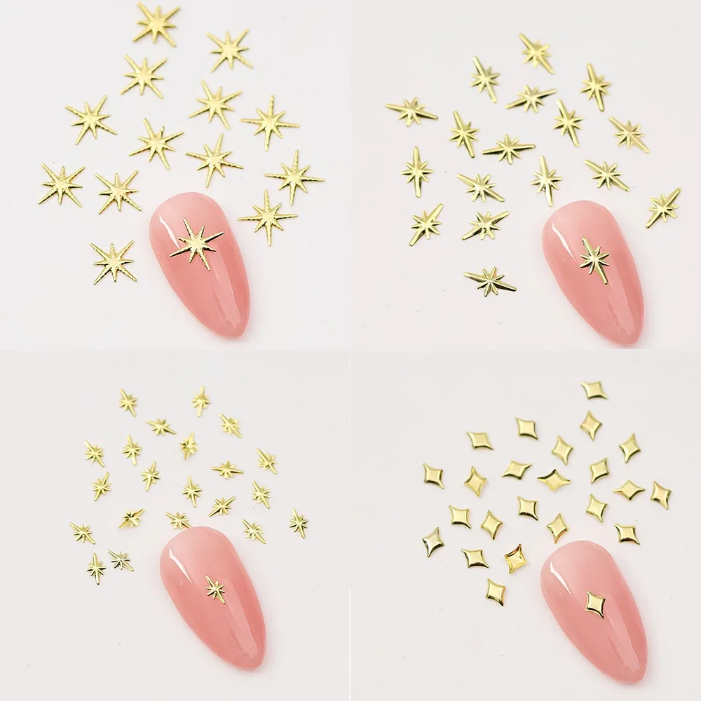 100 Stück Sternenlicht-Zubehör, Nagelnieten, Gold/Silber, Sterne, Licht, Nagelkunst-Charms, Asterismus, zufällige Mischung, Maniküre-Zubehör – Detail 2