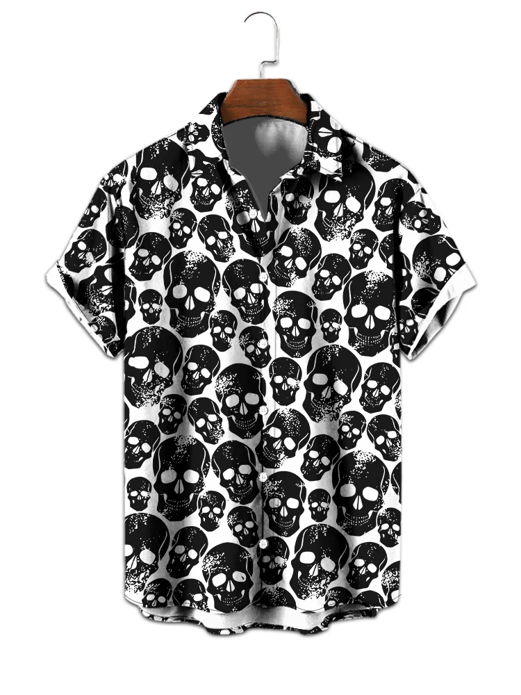 Camisas de estilo gótico con estampado Digital 3D de calavera para hombres, camisa suelta de manga corta de ocio, camisa de botones de moda Hip Hop callejero, Verano