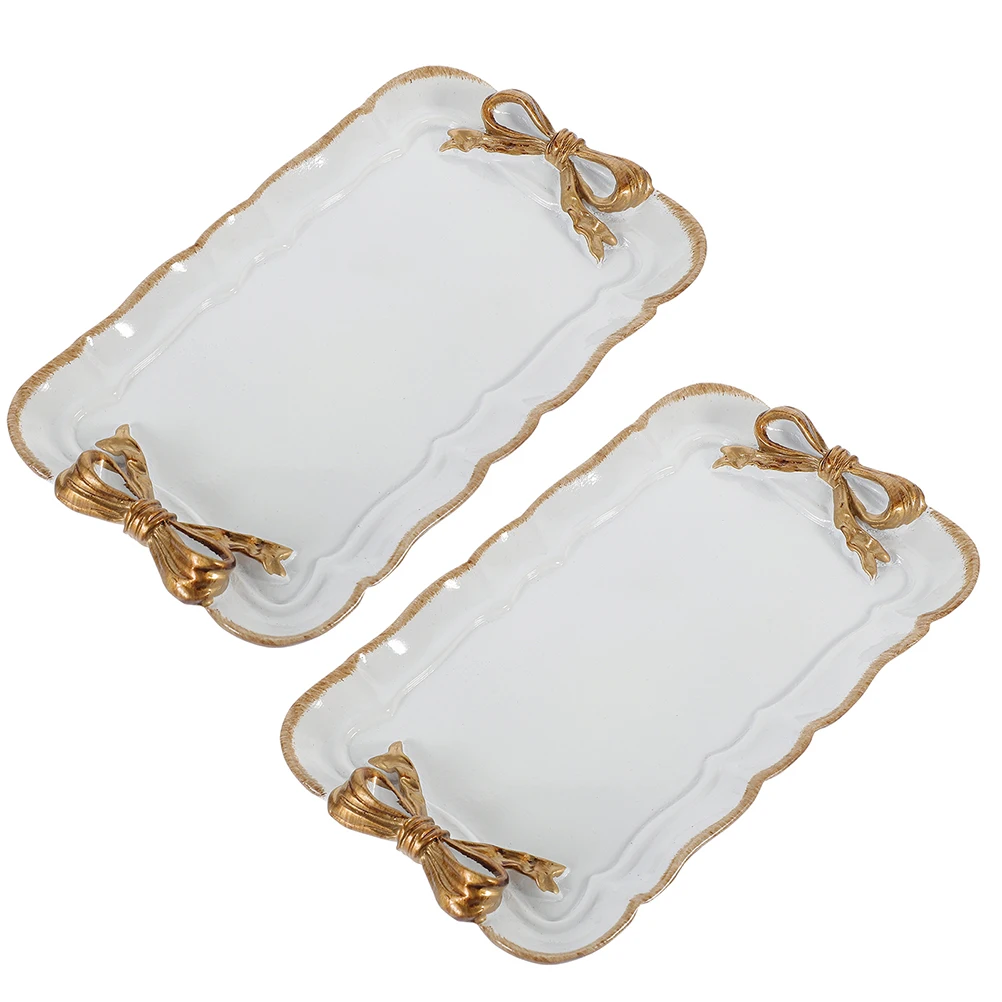 

2 Pcs Fruit Dish Decorative Tray Home Vintage Cosmetics for Kitchen Counter Bow Resin Serving Platter