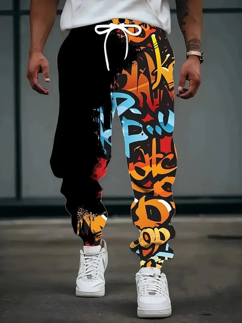 Nuevos pantalones de chándal con estampado de grafiti de Hip-hop callejero, pantalones de otoño para hombre, pantalones de chándal informales con cordón y bolsillo, ropa deportiva de moda para exteriores