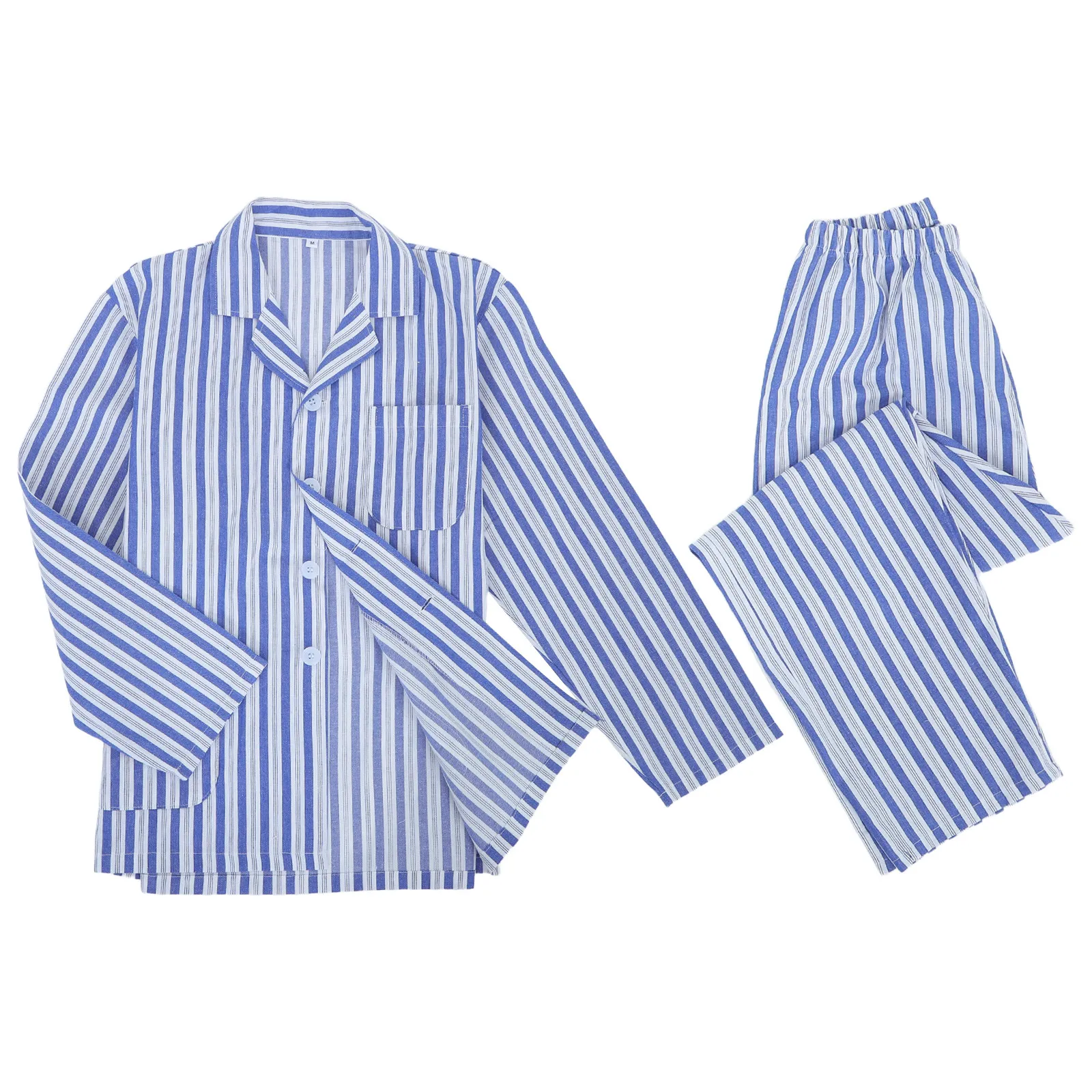 

Комплект взрослых больничных пижам из хлопка с длинным рукавом, сине-белая полоска, размер XL, дышащие, легкие, комфортные