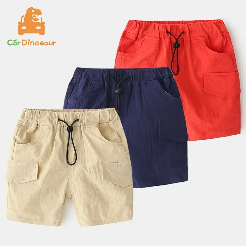 2026 New Fashion 2 3 4 5 6 8 10 12 Years Summer Child Clothes Adjustable Elastic Solid Color Beach Cargo Shorts For Kids Boys