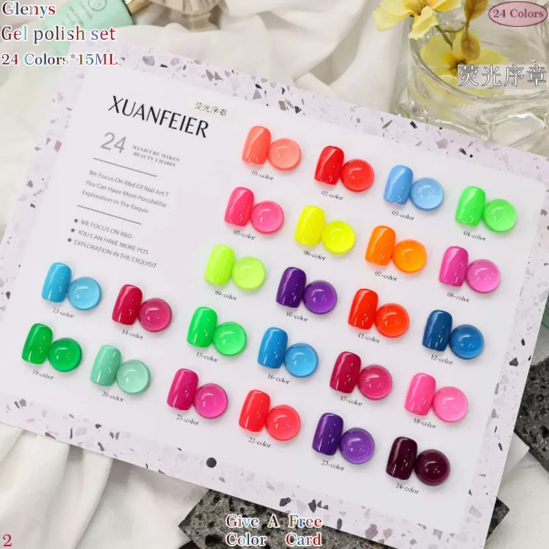 Glenys 24 Color Candy Cat's Eye Series nail polish Gel All Network Popular Soaking gel Nail Shop Essential Varnish Set 15ml