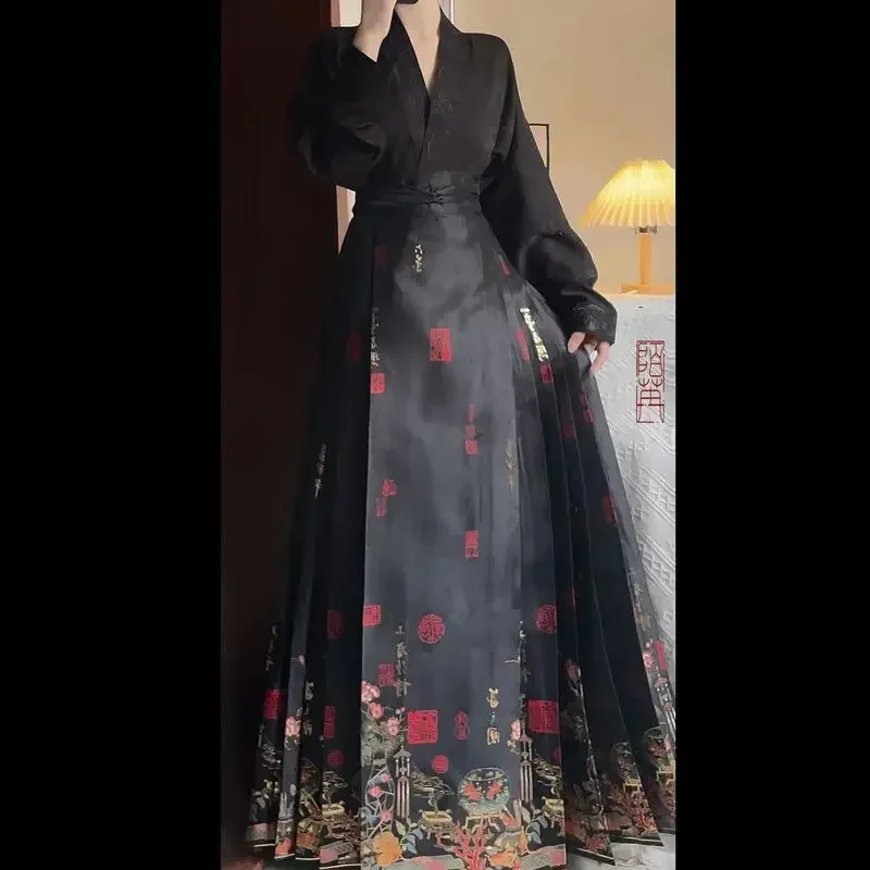 Original Chinese Traditional White Cross Collar Embroidered Long Sleeved Hanfu Shirt for Women 2024 Autumn Casual Tops Plus Size