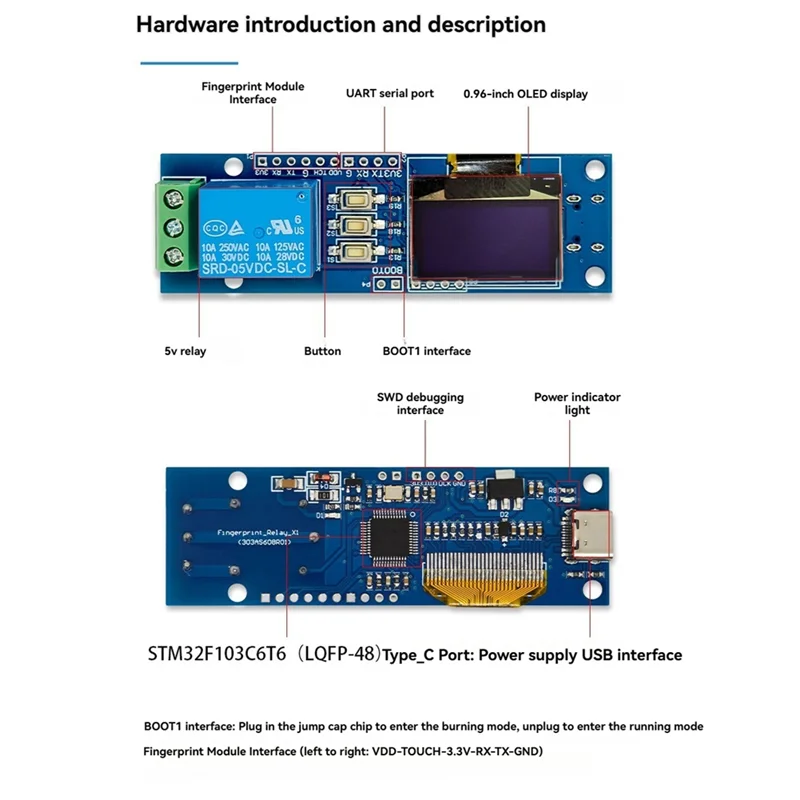 A41T ZW101 Fingerprint Single-Channel Relay Module Capacitive Semiconductor OLED Display STM32 Support Secondary Development