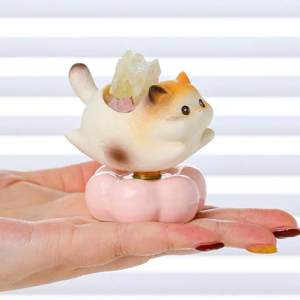 Cat Figurine Rotating Cat Figurine Desk Toy Healing Stone Holder for Stress Relief Good Luck Kitten Decoration for Home