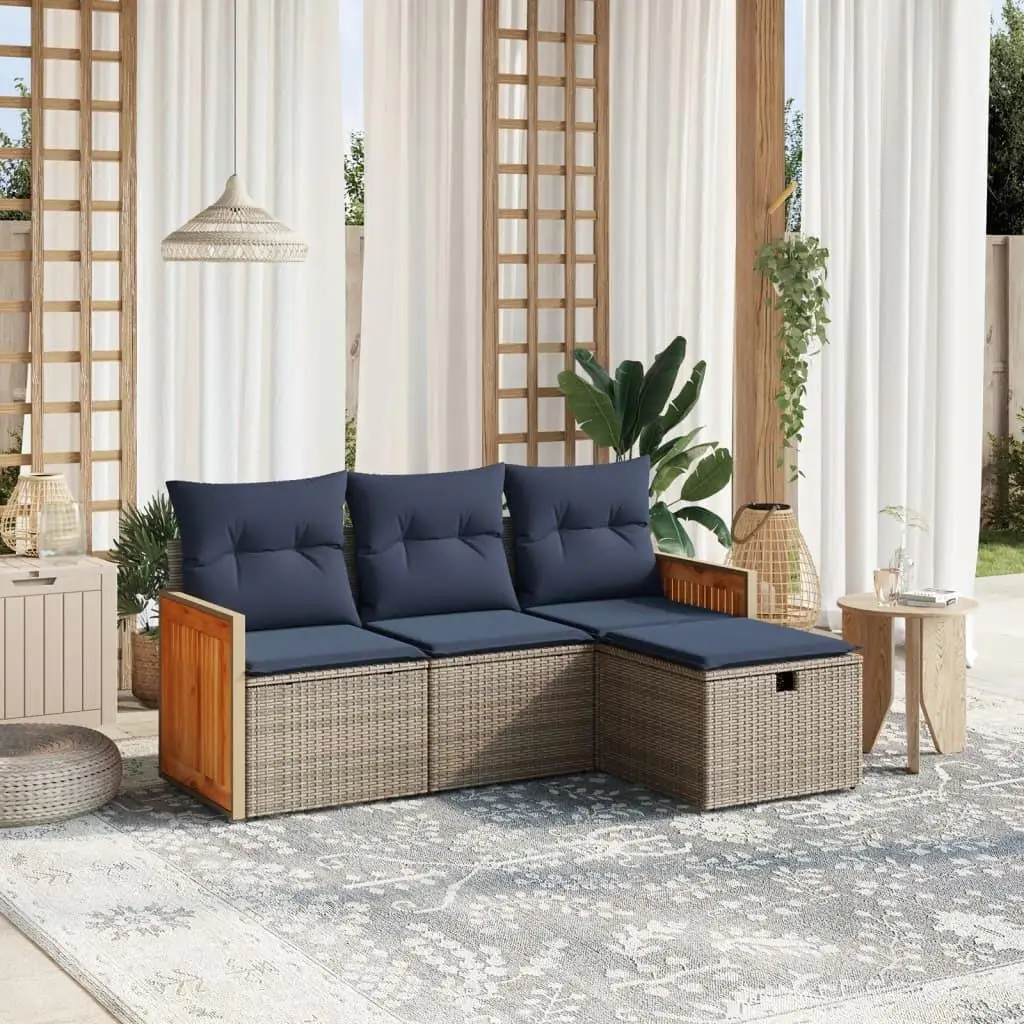 

Gray Poly Rattan 4 Piece Outdoor Patio Sofa Set with Soft Cushions Comfortable Garden Furniture