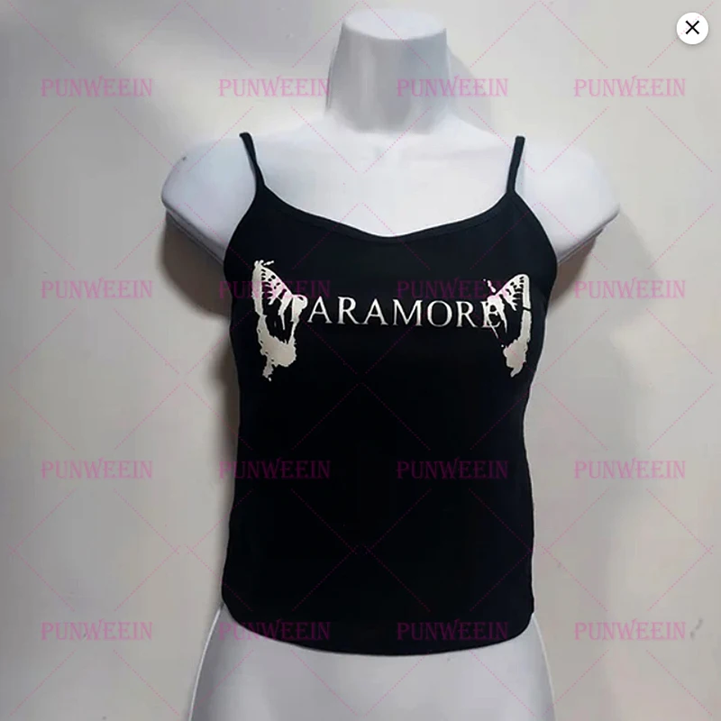 Vinatge Paramore butterfly print miw crop top Emo Girls Gothic Punk album Rock hip hop Summer Club Sexy Sleeveless Emo Girls top