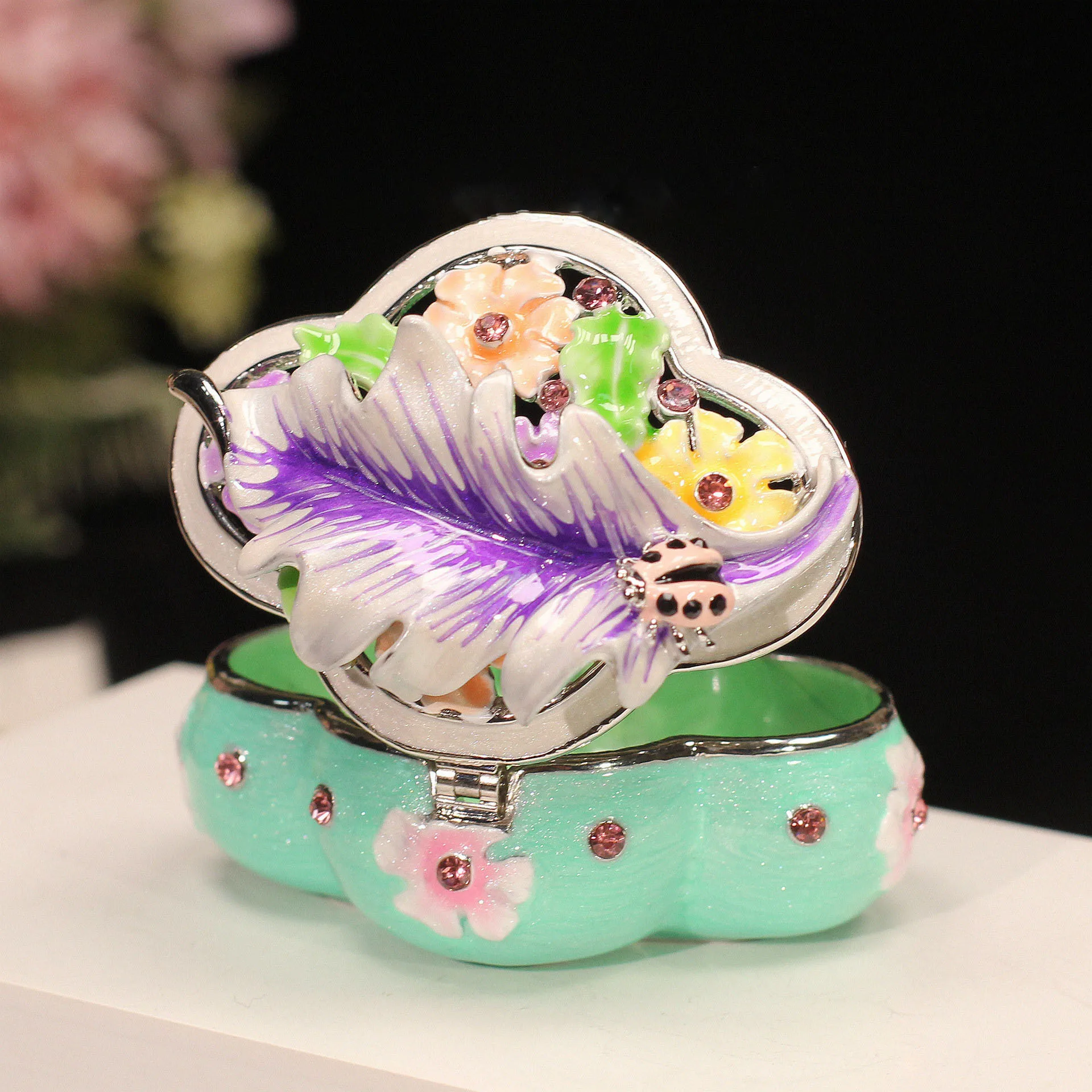 

Сплав, эмаль, четырехлистный клевер, шкатулка для драгоценностей, ожерелье, серьги, органайзер, коробки для дома, творчества, настольное украшение, милое украшение