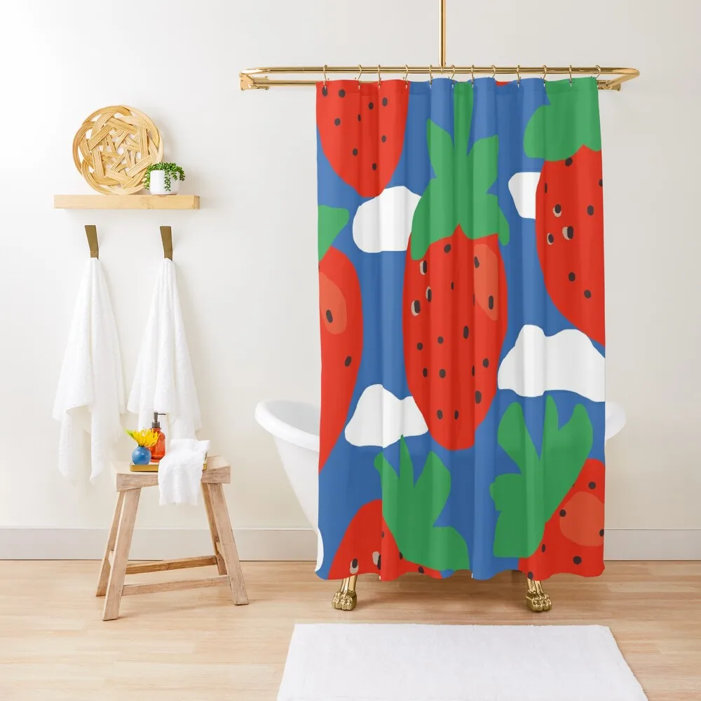 

Cheerful Strawberry Pattern Shower Curtain Bathroom Showers Waterproof Shower And Anti-Mold Curtain
