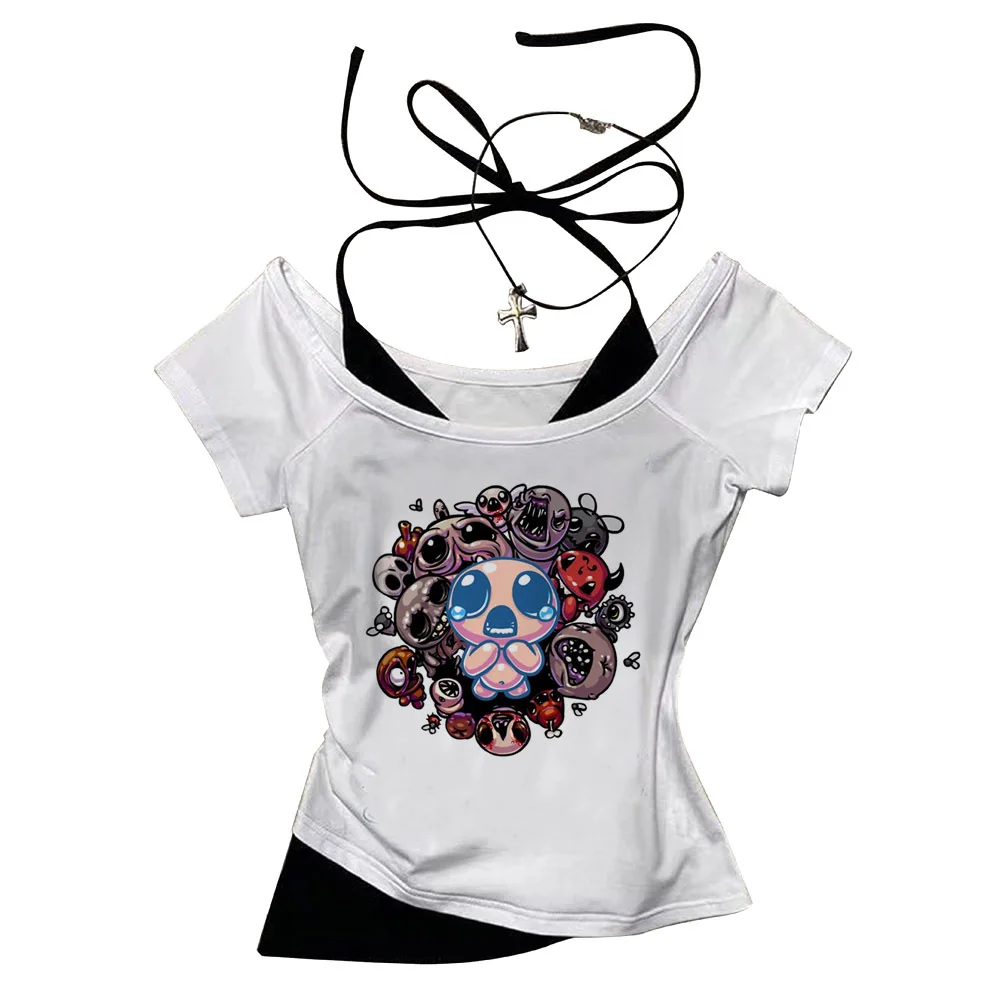 the Binding of Isaac cropped top shoujo 2000s manga scene  funny goth tshirt cutecore grunge funny