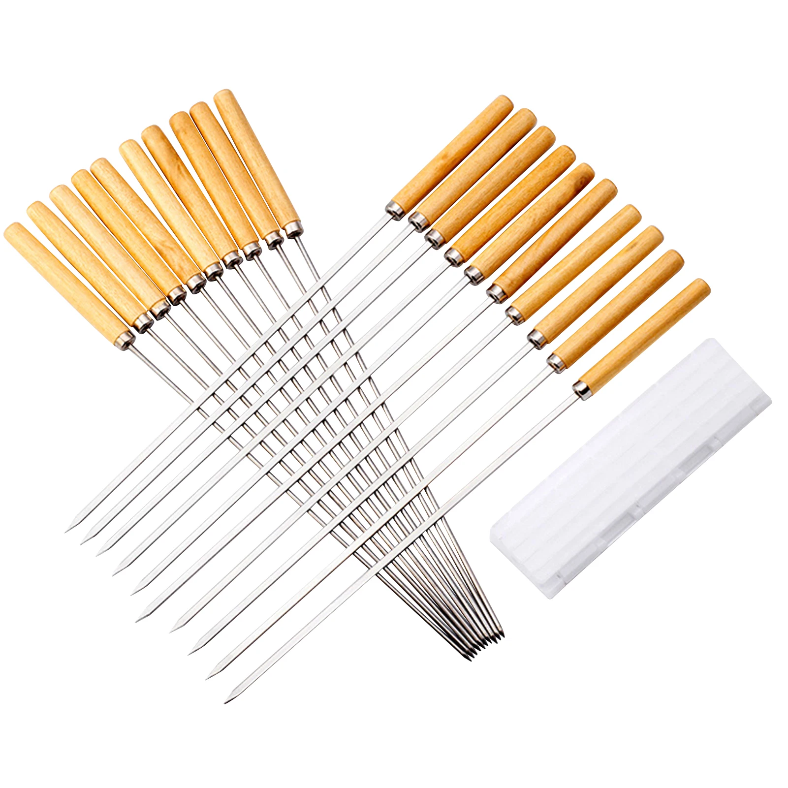 20PCS Barbecue Skewer Grilling Kabob Reusable Metal Skewers Heavy Duty Stainless Steel BBQ Shish Kabob Tools