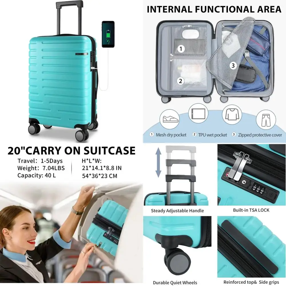 

Expandable Hard Shell Spinner Luggage, Airline Approved 21x14x9, TSA Lock, Carry-On Suitcase for Travel