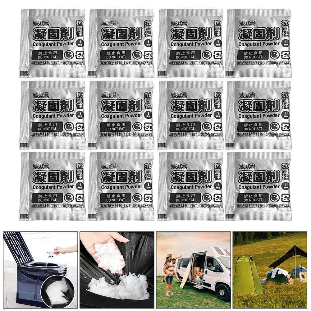 12Pcs Camping Toilet Chemicals Liquid Waste Gelling Deodorizing Powder Eco Absorbent Gel for Camping Toilet for Portable Toilet