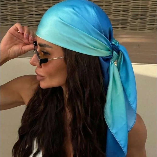 Fashion Women Gradient 90cm Satin Square Scarf Shawl Exquisite Multi use Headscarf Waist ation Versatile Autumn Winter Shawl