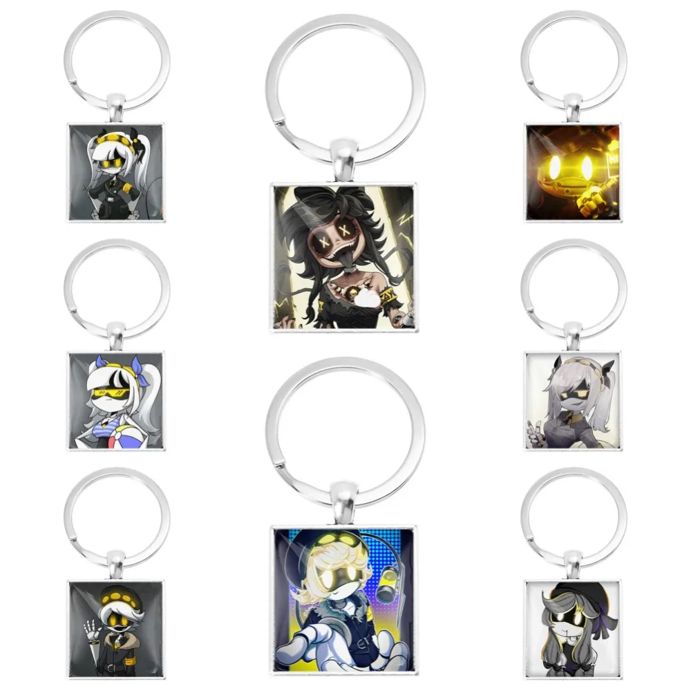 Anime Murder Drone N Cyn J V Uzi Cartoon Cabochon Square Pendant Keychain Jewelry Accessories Key Ring Killers Robot Fans Gift