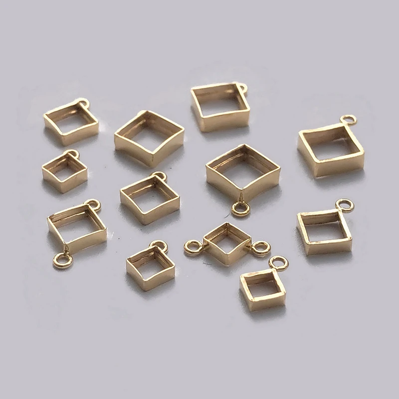 14K Gold Filled Bezel Connectors, Gold Filled Stone Setting Charm, Square Bezel Setting, Bezel Setting Charm, Fit 3/4/5mm Stone