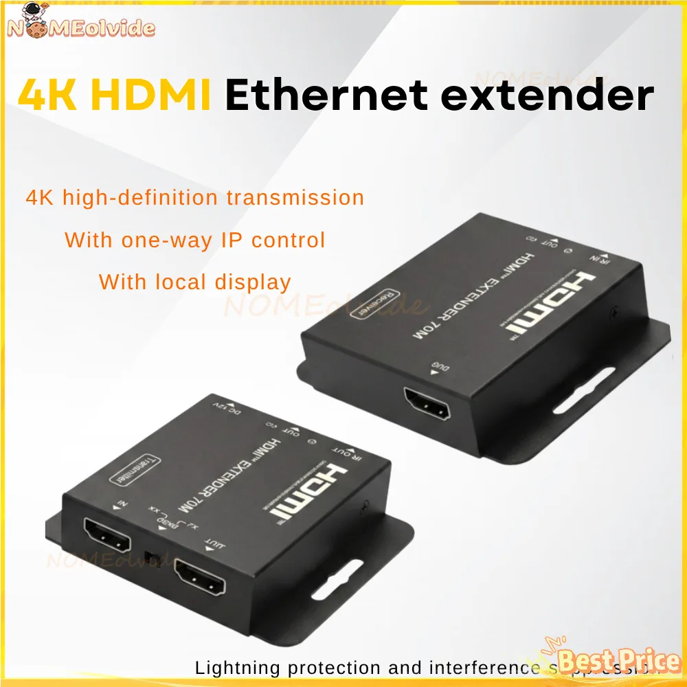 HDMI Extender 4K@30Hz HDMI Extender Over Cat5e/6/7 Up To 230Ft Support POC EDID IR Control