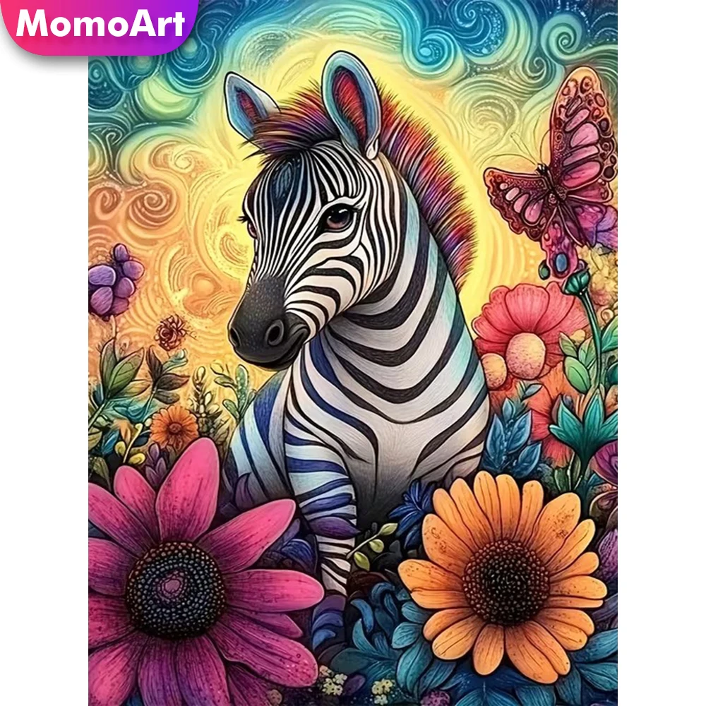 Momoart DIY Diamant-Stickerei, Zebra-Tier-Malerei-Muster für Erwachsene, Anfänger, Diamant-Mosaik, Blumen-Nadelarbeit, Kunsthandwerk