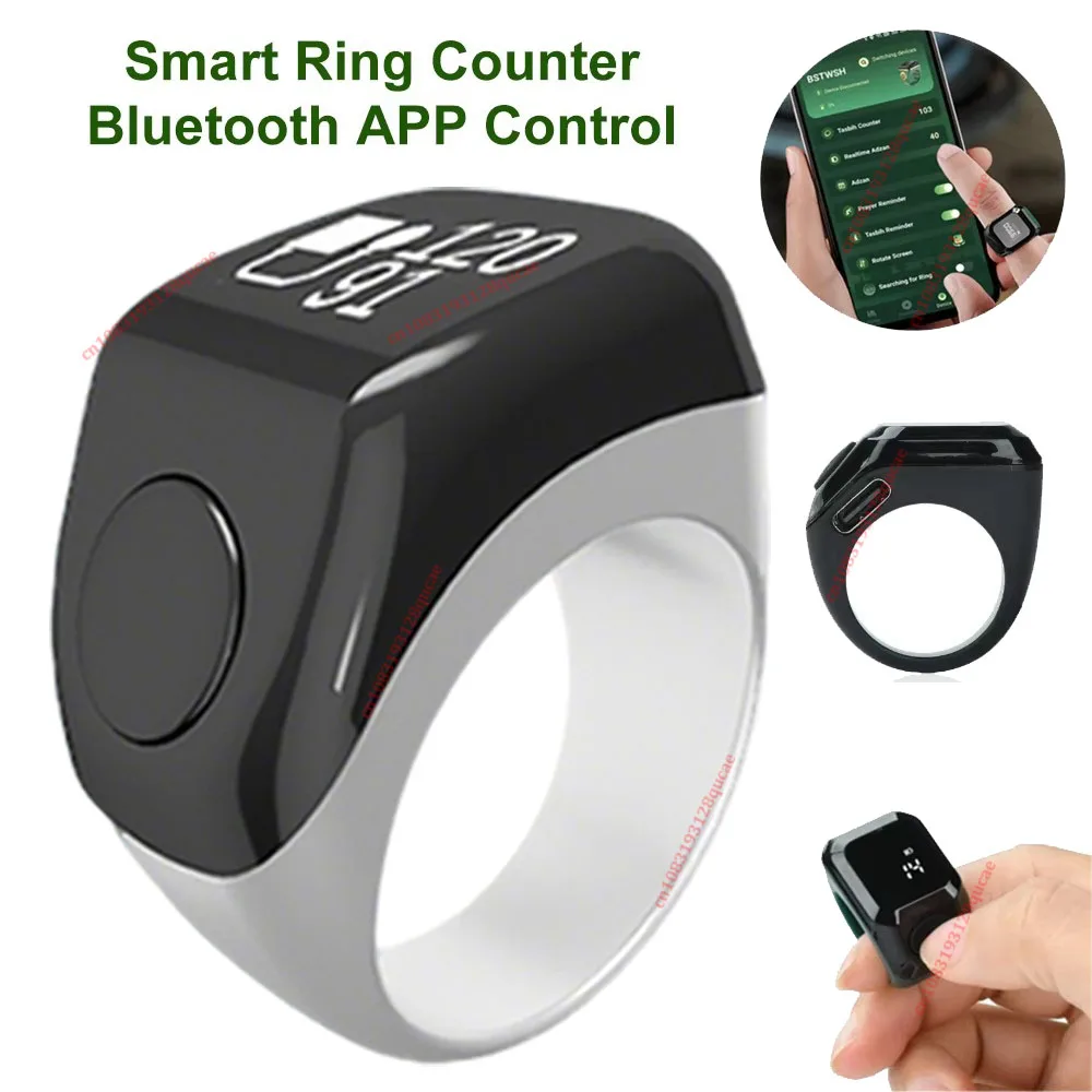 2026 Qibla Smart Zikr Ring Praise Tasbih Tally Electronic Digital Counter for Muslims 5Prayer Time Vibration Reminder Waterproof image 3