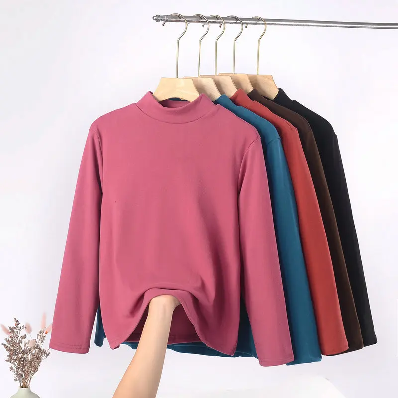 XL do 8XL Plus size Mock Neck Bottoming T-shirt Długie rękawy Jesień Zima Ciepłe koszulki Luźny podkoszulek Podstawa Tee Tops