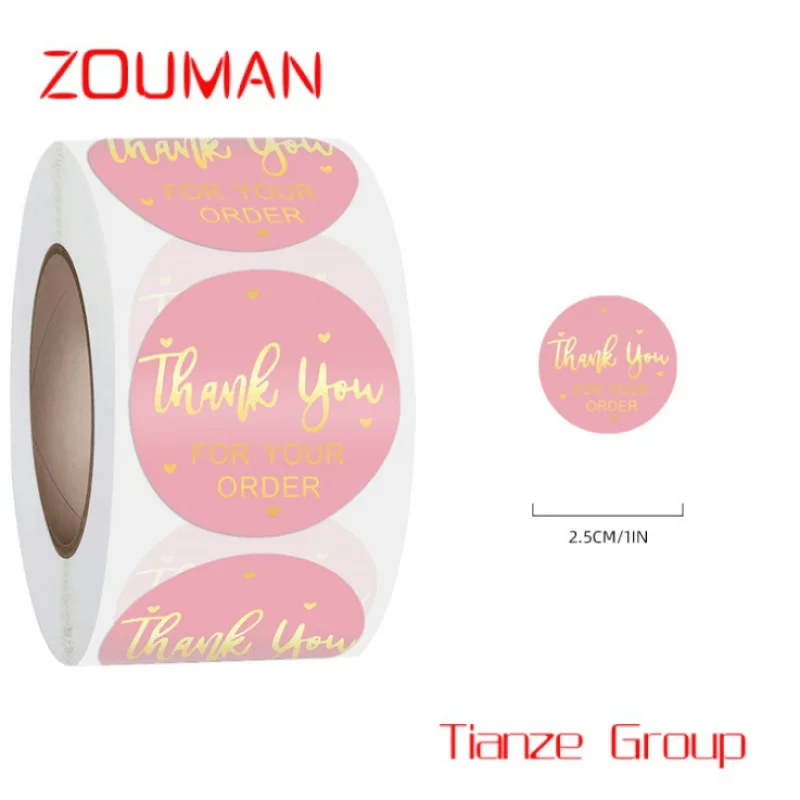 Custom , Custom Round Waterproof PVC Gold Foil Sealing Envelope Decoration THANK YOU Label Stickers For Gifts Packing