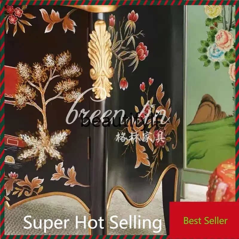 

M71 French retro solid wood porch cabinet, living room decoration cabinet, American rural home storage, storage cabinet45