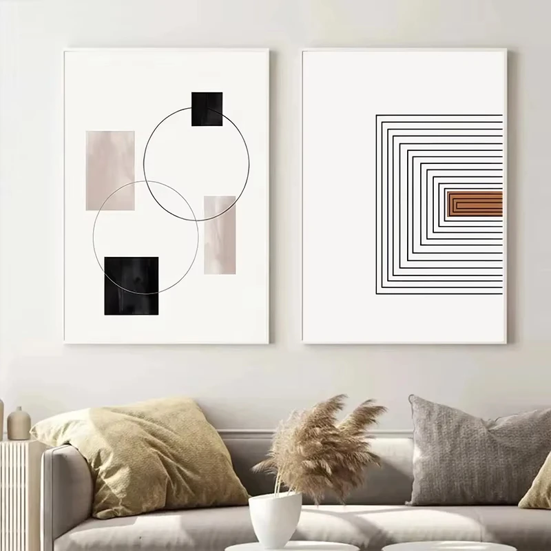 أبيض وأسود خط الرسم على لوحات القماش الجدارية هندسية التجريد البوهيمي المشارك الشمال غرفة المعيشة الديكور الطباعة صورة #5