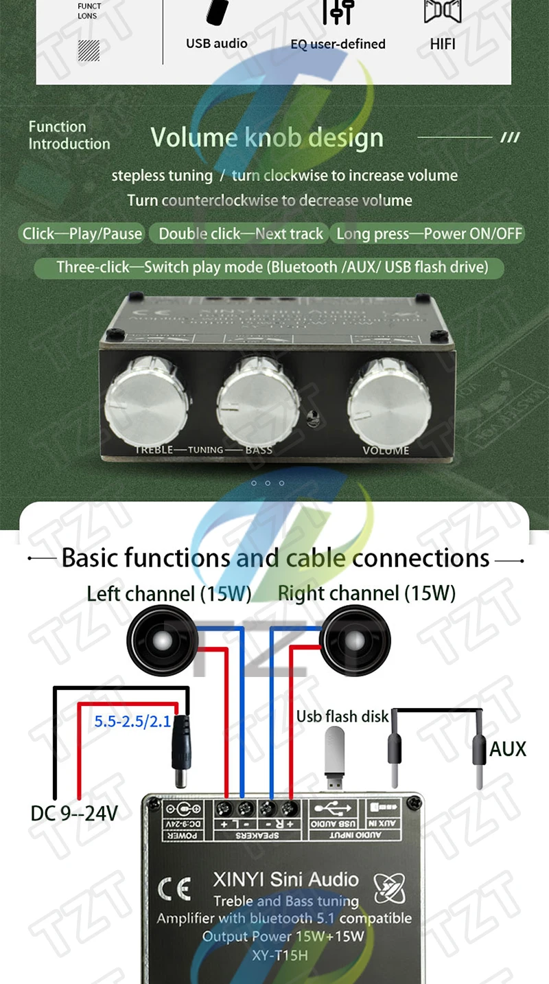 1/2 Stück XY-T15H Bluetooth 5.1 Digitaler Leistungsverstärker-Modul 15W+15W 2.0-Kanal Stereo-Verstärkerplatine für DIY Kabellose Lautsprecher – Detail 2